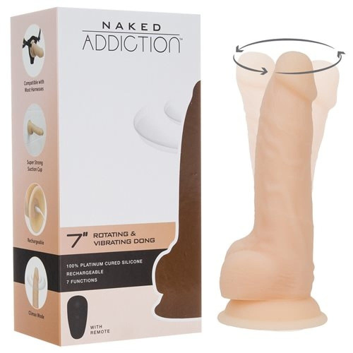 Addiction - Naked - 7" Rotating & Vibrating Dildo with Remote – Vanilla - Фаллоимитатор с вибрацией и ротацией, 17.8х4.4 см - sex-shop.ua