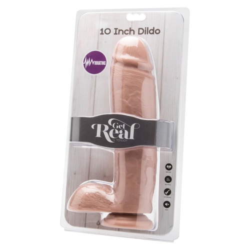Get Real Cock 10 Inch W/ Balls Flesh - Реалистичный вибратор, 25.5х6 см (телесный)