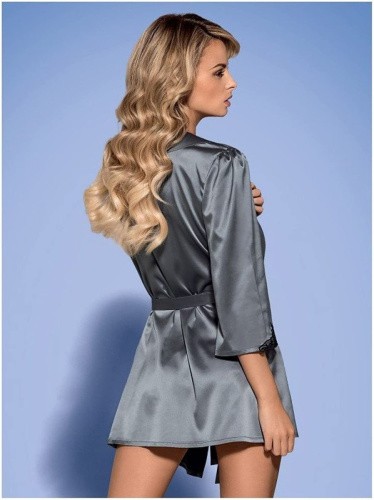 Obsessive Satinia robe - сатиновый пеньюар, L/XL (серый) - sex-shop.ua
