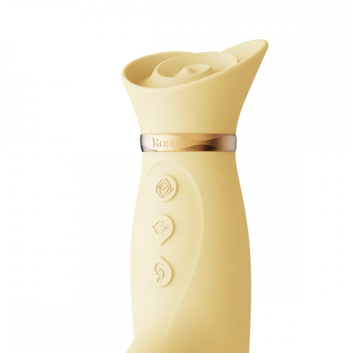 Zalo Rose Rabbit Thruster Lemon Yellow - Мощный пульсатор с нежным дизайном, 25х3.6 см (жёлтый) - sex-shop.ua