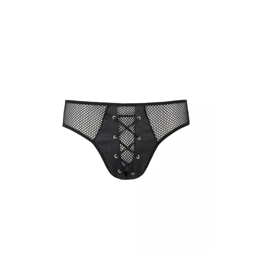 Passion - 035 SLIP RICHARD black - Сетчатые мужские трусы со шнуровкой, S/M