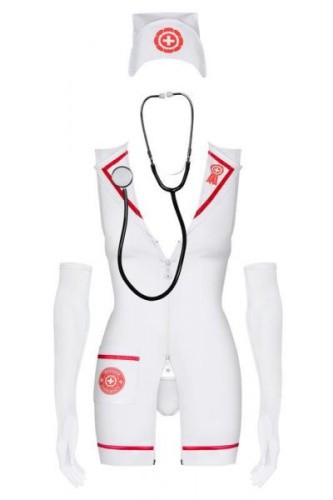 Obsessive Emergency dress - Эротический костюм секси медсестры со стетоскопом, S/M - sex-shop.ua