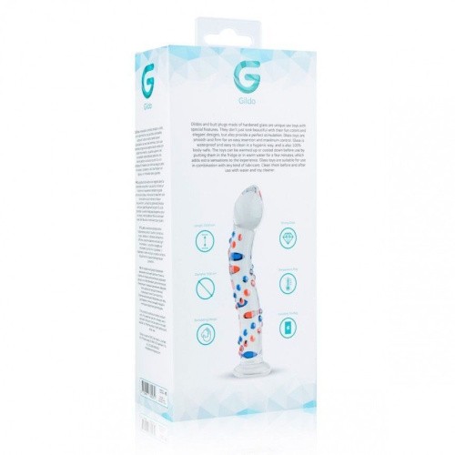 Gildo Glass Dildo No.3 - Стеклянный дилдо с изгибами и рисунком, 18.5х3.5 см