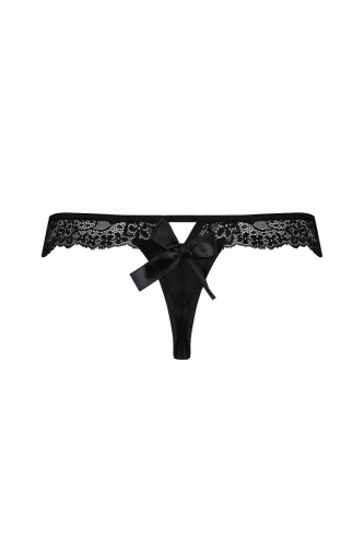 Passion Naja Thong кружевные трусики-танга с атласным бантиком, S/M (чёрный)