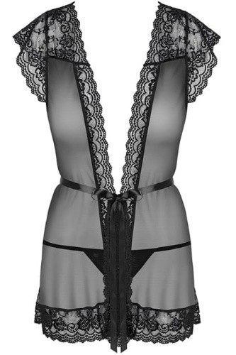 Obsessive 854-PEI-1 peignoir - сексуальный пеньюар с кружевом, S/M (чёрный)