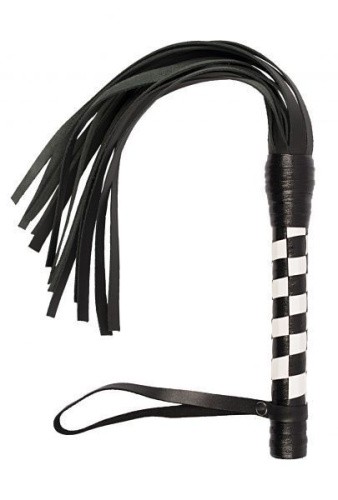 sLash VIP Leather Flogger - шкіряний флогер, 55 см (чорний з білим)