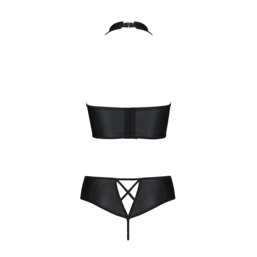 Passion Nancy Bikini - Комплект з еко-шкіри: бра та трусики з імітацією шнурівки, 6XL/7XL (чорний)