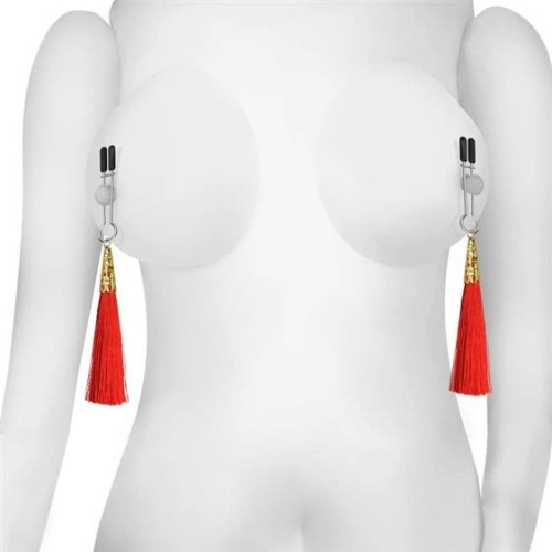 LoveToy - Glamor Tassel Nipple Clamp Red - Затискачі для сосків з пензликами (червоний) - купити в Україні | Секс шоп SEX-SHOP.ua