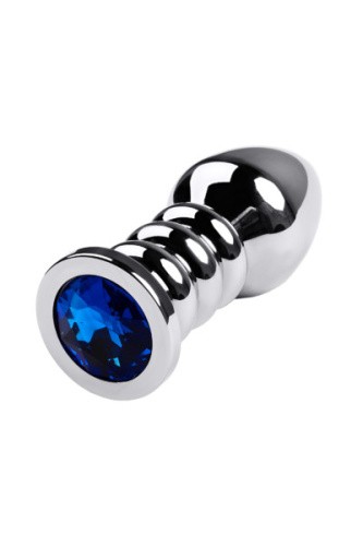 Toyfa Metal - Спиралевидная анальная пробка с камнем, 8.5х3.8 см (синий)
