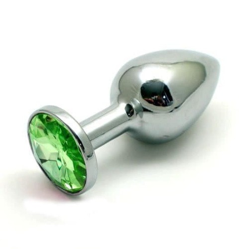 Пікантні Штучки - Мала срібляста анальна пробка з кристалом,7.5х2.5 см (світло-зелений)