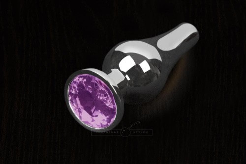 Пікантні Штучки срібляста анальна пробка з кристалом, 8,5х3 см (фіолетовий)