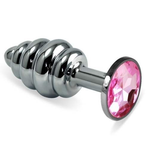 LoveToy Rosebud Spiral Metal Plug - кручена металева анальна пробка з кристалом, 6.85х2.95 см (рожевий) - купити в Україні | Секс шоп SEX-SHOP.ua