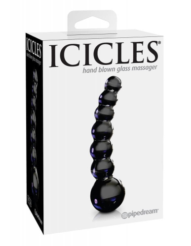 Icicles No 66 - скляний анальний ланцюжок, 9х3 см (чорний)
