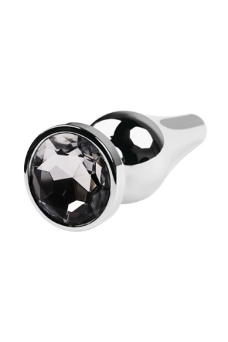 TOYFA Metal Silver anal plug - серебристая анальная пробка с кристаллом, 9х4 см (прозрачный)