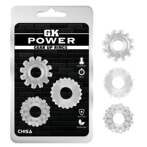 GK Power Gear Up Rings Clear - Набір ерекційних кілець 3 шт, 1,6 см (прозорий)