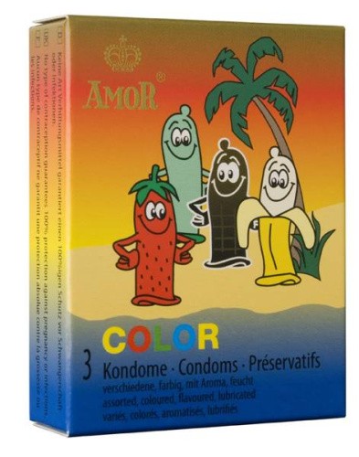 Amor Color - разноцветные презервативы, 3 шт - sex-shop.ua