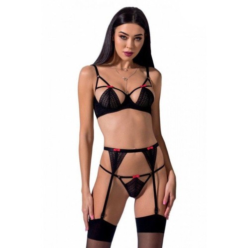 Passion Exclusive Perdita Set - Комплект белья: лиф, стринги и пояс для чулок, L/XL (чёрный)