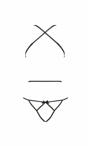 Passion Asuna - чёрное боди с имитацией кожи и стрепами, L/XL - sex-shop.ua