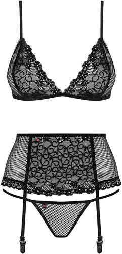 Obsessive 821-SEG-1 set - эротический комплект с поясом для чулок, S/M (чёрный)