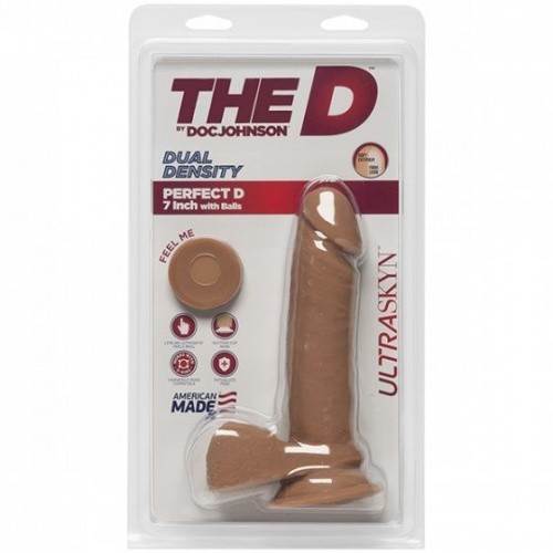 Doc Johnson The D Perfect D 7 Inch With Balls Ultraskyn - Фаллоимитатор реалистичный, 17.3х4.3 см (карамель)
