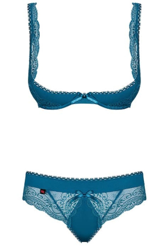 Obsessive Miamor set - Комплект сексуальної білизни: відкритий бюстгальтер та стрінги, S/M (бірюзовий) - купити в Україні | Секс шоп SEX-SHOP.ua