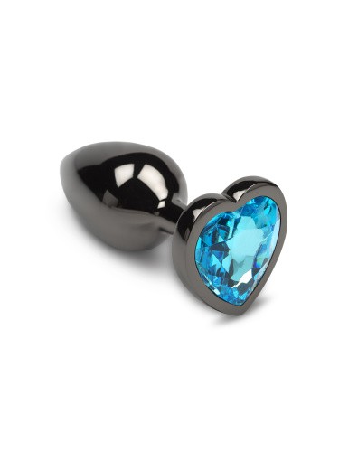 Пикантные Штучки - Маленькая графитовая анальная пробка с кристаллом в виде сердечка, 6Х2,5 см (голубой) - sex-shop.ua