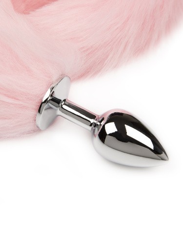Пикантные Штучки - Серебристая анальная пробка с пушистым хвостиком - 6х2,5 см (розовый) - sex-shop.ua
