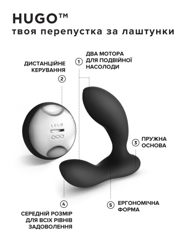 Lelo Hugo-анатомічний масажер простати з дистанційним керуванням, 17х4 см (чорний) - купити в Україні | Секс шоп SEX-SHOP.ua