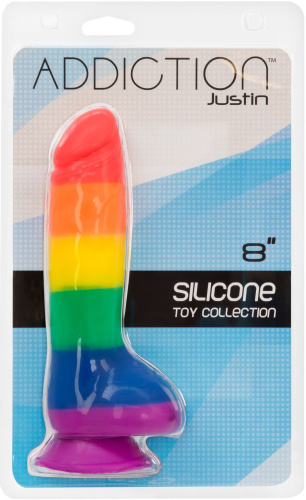 Addiction - Justin - 8" - Rainbow - радужный фаллоимитатор 20.3х4.5 см - sex-shop.ua
