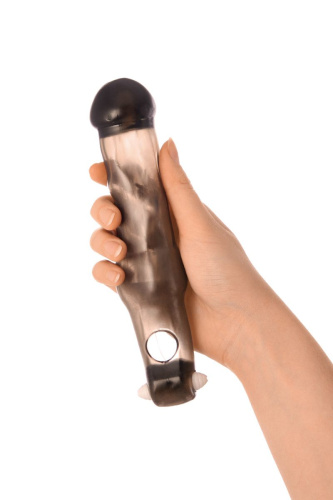 Toyfa XLover - Насадка-увеличитель для пениса с виброэлементом, 19,4 см (черный прозрачный)