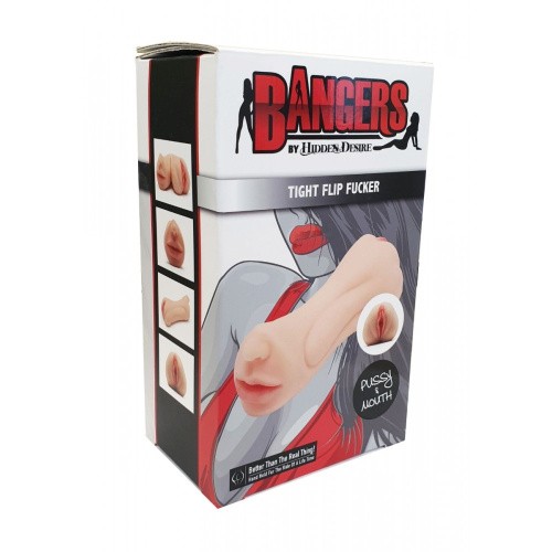 Bangers Tight Flip Fucker Pussy/Mouth - Мастурбатор двойной, 18х5 см (телесный) - sex-shop.ua