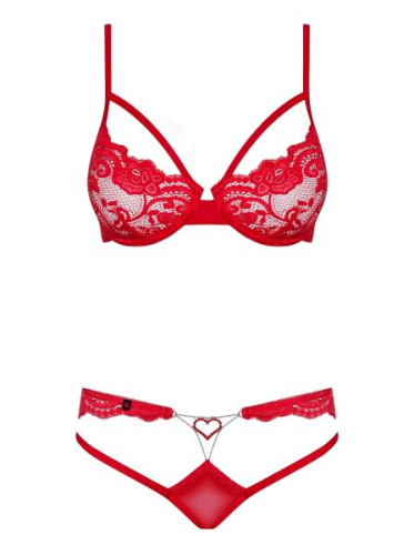 Obsessive 829-SET-3 set - эротический комплект с сердечком, S/M (красный)
