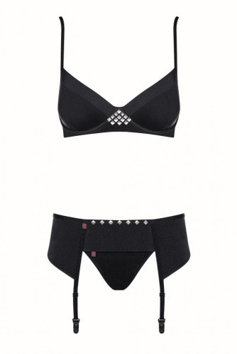Obsessive Gretia set - еротичний комплект бюстгальтер, стрінги та пояс для панчіх, L/XL (чорний) - купити в Україні | Секс шоп SEX-SHOP.ua