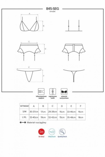 Obsessive 845-SEG-5 set - эротический комплект с кружевом и поясом для чулок, S/M (вишневый)