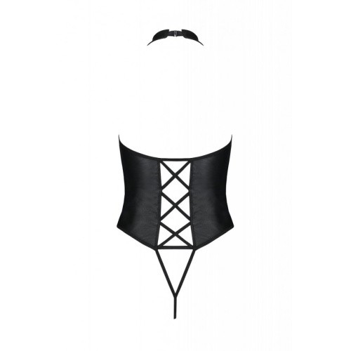 Passion Nancy Body - Боди из эко-кожи с имитацией шнуровки и открытым доступом, 4XL/5XL