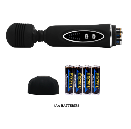 LyBaile Power Wand Black - Вибратор-микрофон с двумя насадками, 20х4.5 см (чёрный) - sex-shop.ua
