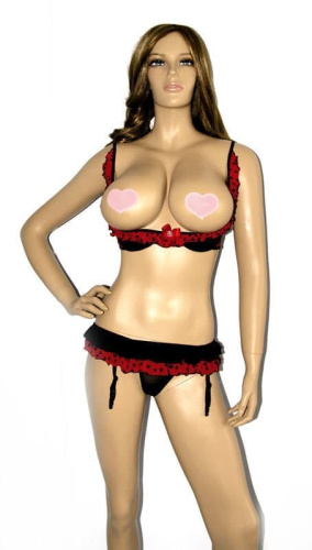 Chilirose Erotic- эротический комплект с открытой грудью, L/XL (чёрный с красным) - sex-shop.ua