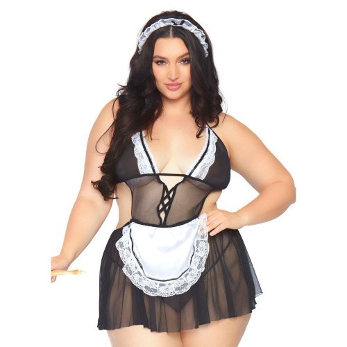 Leg Avenue-Roleplay Fantasy French Maid + Black/White - Комплект для пишної покоївки, XL\XXL