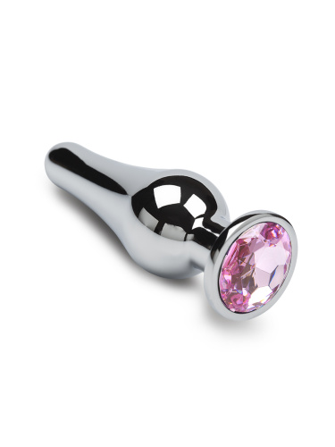 Пикантные Штучки - Серебристая анальная пробка с кристаллом, 8,5х3 см (розовый) - sex-shop.ua