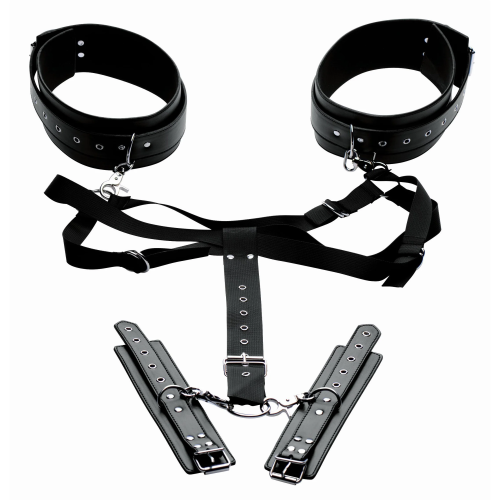 Master SeriesThigh Harness & Wrist Cuffs - БДСМ система для фиксации (чёрный) - sex-shop.ua