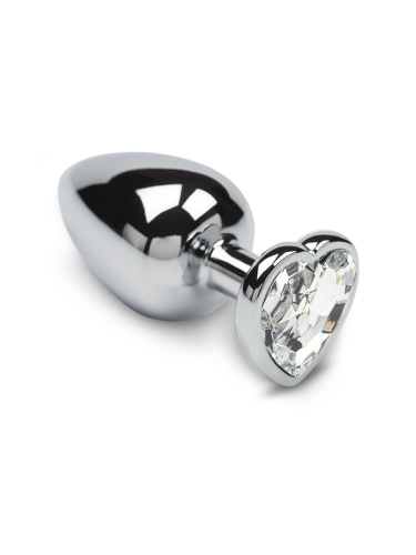 Пікантні Штучки - Велика срібляста анальна пробка з кристалом у вигляді сердечка 8, 5Х4 см (прозорий)