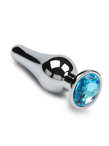 Пікантні Штучки - срібляста анальна пробка з кристалом, 12х4 см (блакитний)