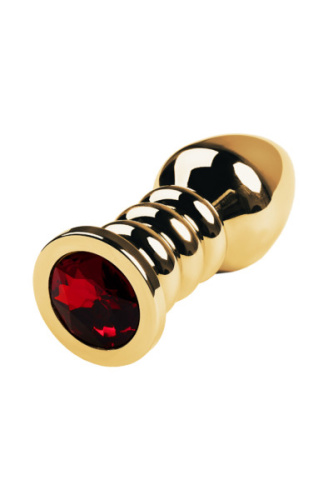 TOYFA Metal Gold anal plug  - Золотистая анальная пробка с кристаллом, 8.5х3.8 см (красный)