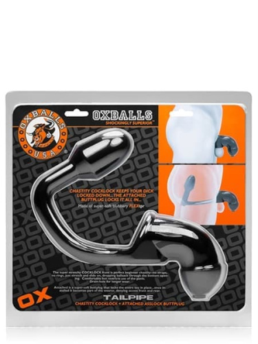 Сексуальний замок для пеніса з анальною пробкою Oxballs TAILPIPE Cock Cage Anal Lock від Mister B, 9х3 см