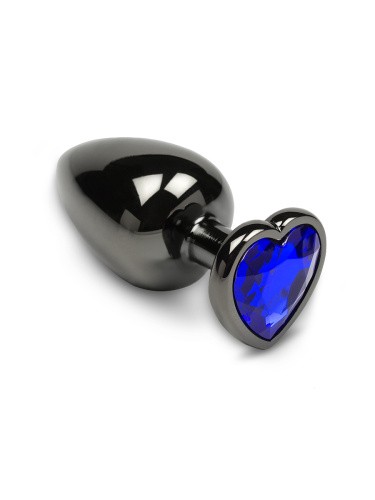 Пікантні Штучки - Велика графітова анальна пробка з кристалом у вигляді сердечка, 8,5Х4 см (синій)