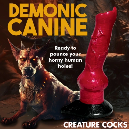 Creature Cocks Hell-Hound Canine Silicone Dildo - фантазийный фаллоимитатор Адская Гончая, 19х6.6 см (чёрный с красным) - sex-shop.ua