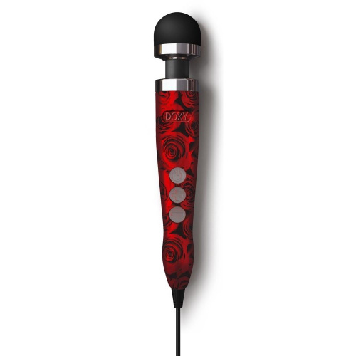 DOXY Die Cast 3 Rose Pattern - дуже потужний вібратор-мікрофон в алюмінієво-титановому корпусі, 28х4.5 см (червоні троянди)