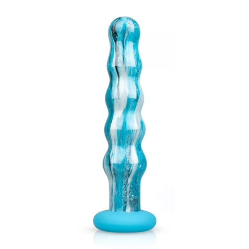 Gildo - Ocean Flow Glass Dildo - Фаллоимитатор рельефный, 17 см (голубой) - sex-shop.ua