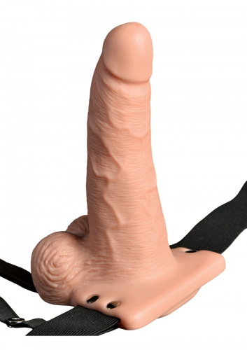 Fetish Fantasy 6 Hollow Rechargeable Strap-on with Balls - Полый вибрострапон на трусиках с пультом ДУ, 15х5 см - sex-shop.ua