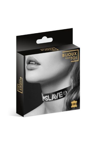 Bijoux Pour Toi Slave - чокер из натуральной кожи со стразами - sex-shop.ua